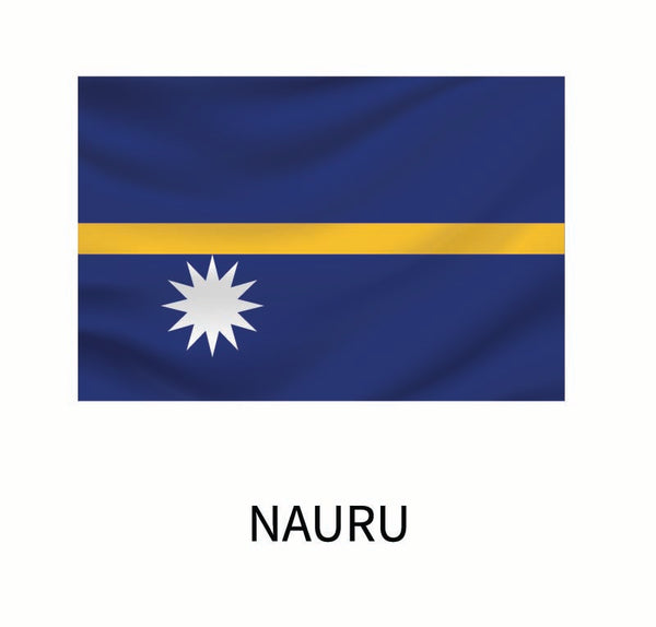 Flag of Nauru featuring a blue field with a yellow narrow horizontal stripe and a white 12-pointed star below the stripe, available as Cover-Alls Flags of the World Decals.