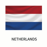Flag of the Netherlands displayed with horizontal bands of red, white, and blue, with the word 
