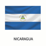 Flag of Nicaragua featuring horizontal blue and white stripes with the national coat of arms centered on the white stripe, and the word 