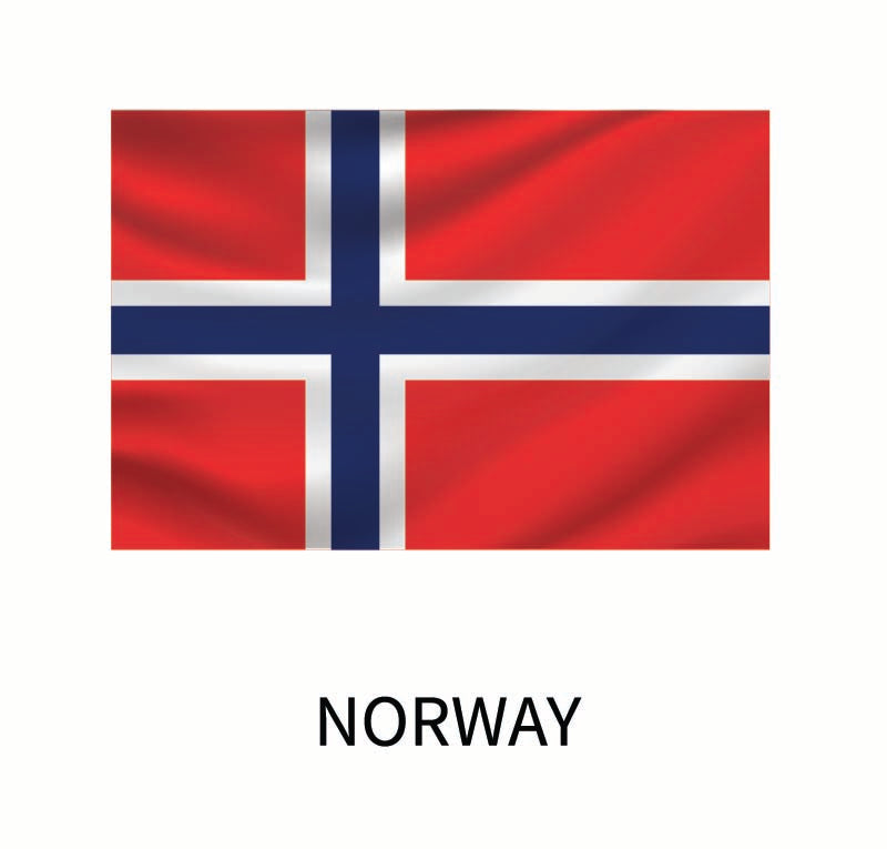 Flag of Norway with a red background and a blue cross outlined in white, featuring "Norway" below as part of the Cover-Alls Flags of the World Decals series.
