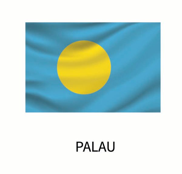Flag of Palau featuring a light blue field with a large yellow disk slightly off-center, available as a Cover-Alls Flags of the World Decal.