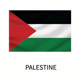 Cover-Alls Flags of the World Decals featuring the Flag of Palestine with three horizontal stripes in black, white, and green, with a red triangle on the left side. The word 