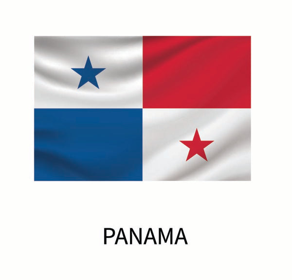 Flag of Panama featuring four rectangles: white with blue star, red, white with red star, and blue. The word "Panama" is below the flag on a Cover-Alls Flags of the World Decals decal.