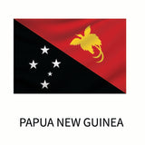 Flag of Papua New Guinea featuring a diagonal black and red split with the Raggiana bird-of-paradise and the Southern Cross constellation, available as a Cover-Alls flags of the world decal.