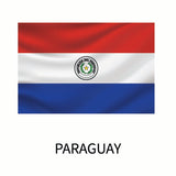 Flag of Paraguay with horizontal red, white, and blue stripes and the national coat of arms centered on the white band, available as a Cover-Alls Flags of the World Decals.