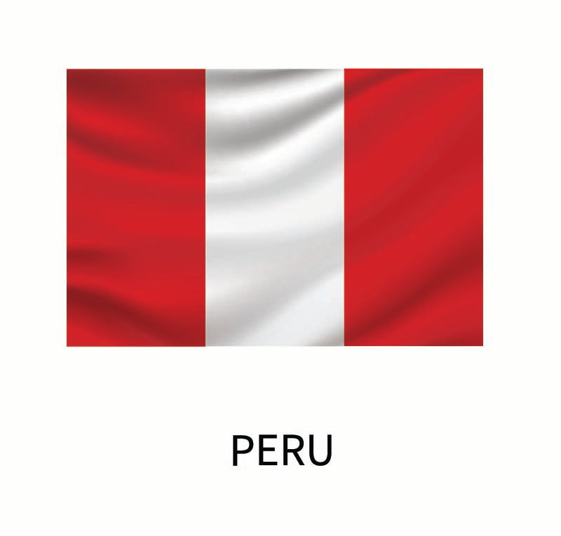 Flag of Peru featuring three vertical stripes, two red and one white in the middle, with "Peru" labeled below as part of the Cover-Alls Flags of the World Decals collection.