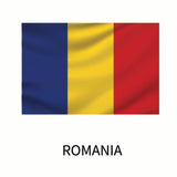 The national flag of Romania, depicted on a custom size Flags of the World Decal from Cover-Alls, features three vertical stripes in blue, yellow, and red from left to right.