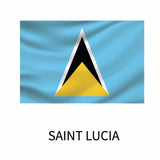 Flag of Saint Lucia featuring a light blue field with a black triangle edged in white, centered over a yellow triangle, with the name 