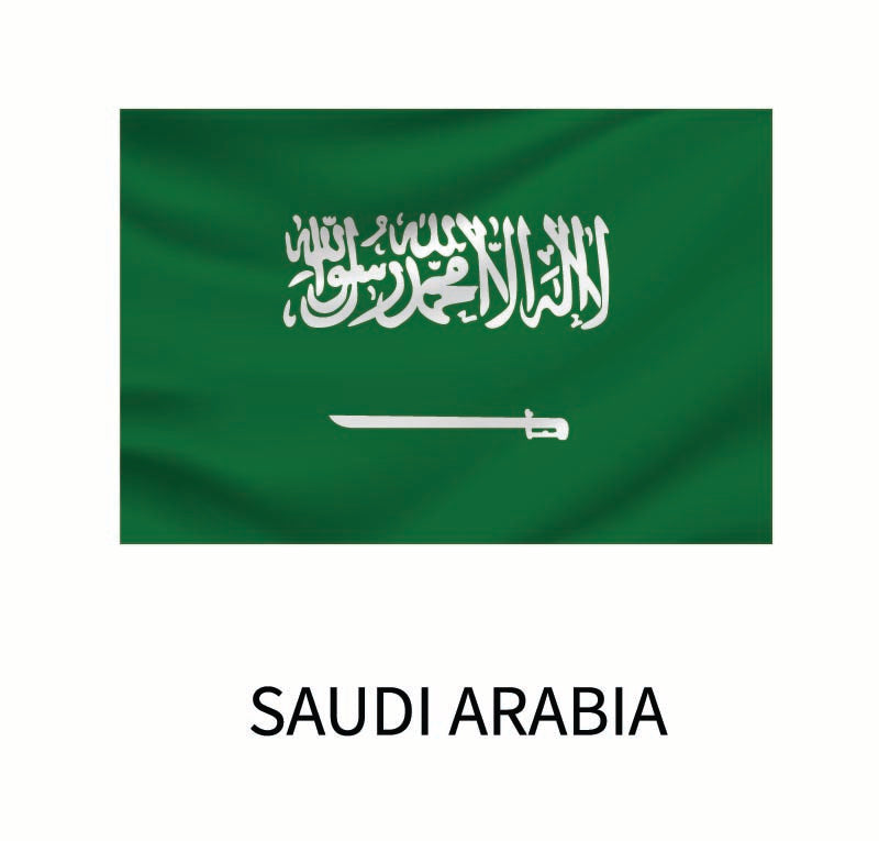 Cover-Alls Flags of the World Decal featuring a green background with white Arabic inscription and a sword below it.