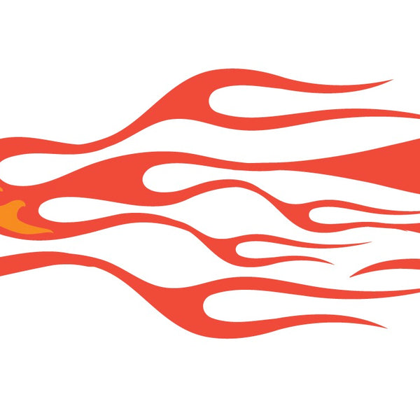 Illustration of a stylized phoenix depicted in shades of red and orange, with flame-like wings and tail, evoking the retro hotrod look. The scene is brought to life by Cover-Alls' Endless Hotrod Flame Decal Kit.