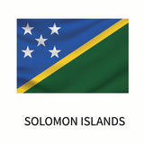 Flag of the Solomon Islands with a blue triangle, white stars, and yellow and green diagonals. The name 