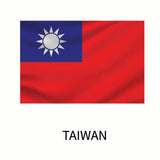 Flag of Taiwan with a blue canton featuring a white sun, and a red field. The word 
