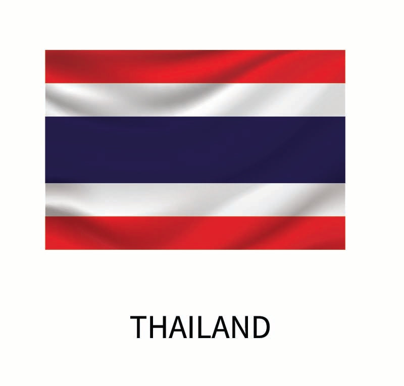 Flags of the World Decals with horizontal stripes in red, white, and blue, labeled "Thailand" at the bottom by Cover-Alls.