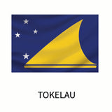 Flag of Tokelau featuring a yellow traditional canoe sail and Southern Cross constellation on a blue field, with the word 