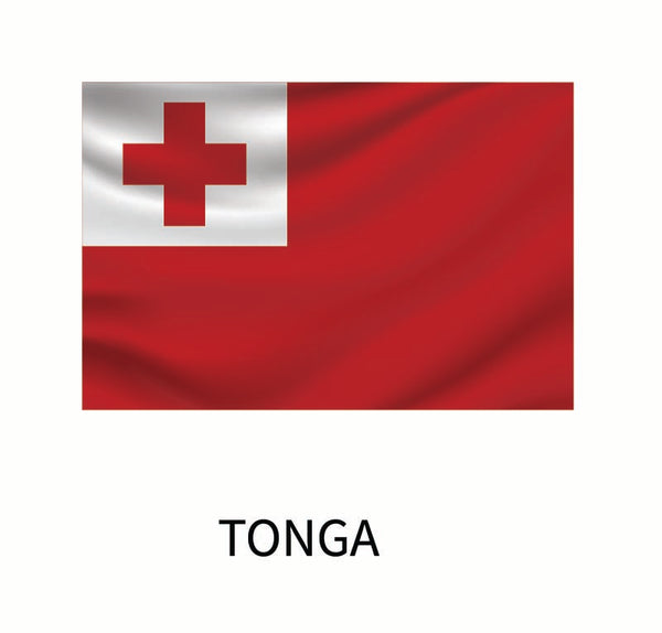 Flag of Tonga featuring a red field with a Cover-Alls Flags of the World Decals in the upper hoist-side corner containing a red cross.