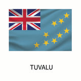 Flag of Tuvalu with the union jack in the upper left corner and nine yellow stars on a light blue field, accompanied by the word 