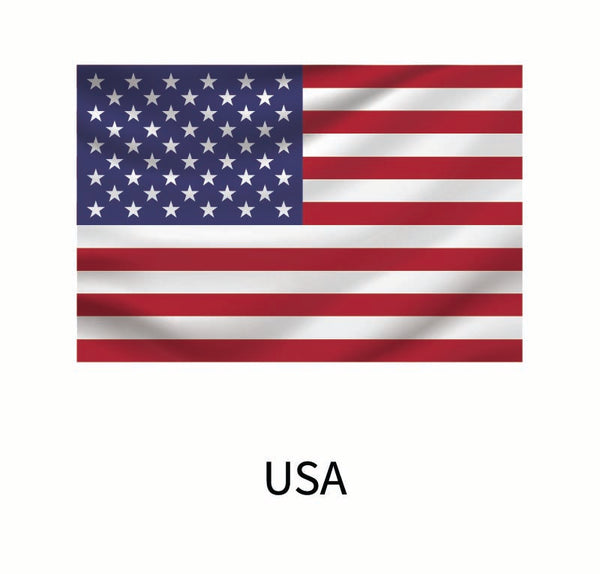 Illustration of the United States flag, featuring 50 stars and 13 stripes, labeled "USA" below the flag, available as a Cover-Alls Flags of the World Decal.