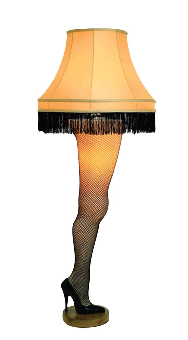 A Cover-Alls A Christmas Story's Leg Lamp decal featuring a high-heeled shoe, fishnet stocking, and a classic lampshade with fringes, isolated on a white background.