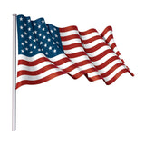 American Flag Decal waving on a flagpole, featuring the traditional design with stars and stripes in red, white, and blue colors for Flag Day by Cover-Alls.
