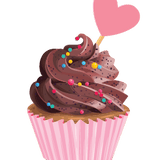 Illustration of a vibrant Cupcake Decals with colorful sprinkles and a pink heart-shaped topper in a striped pink wrapper by Cover-Alls.