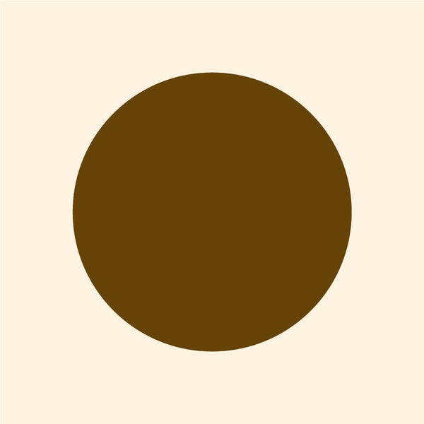 A simple graphic of a solid dark brown circle with vibrant colors, centered on a light beige background made by Cover-Alls Dot Decals.