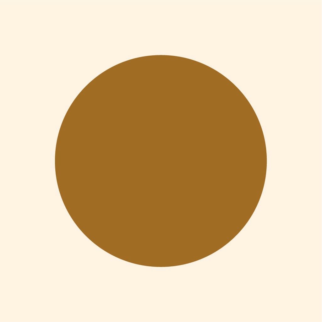 A simple graphic of a large brown circle with Cover-Alls Dot Decals, centered on a light beige background.