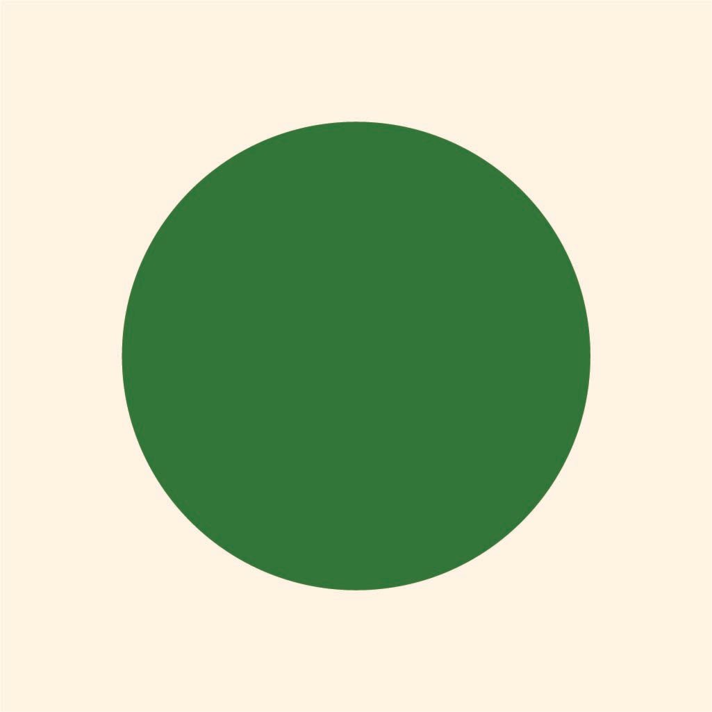 A simple graphic of a solid dark green circle, reminiscent of Cover-Alls Dot Decals, centered on a light beige background.