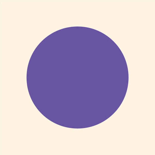 A simple illustration of a large purple circle with Cover-Alls Dot Decals, centered on a light beige background.