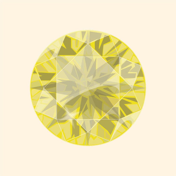 Round gemstone with a faceted cut, displaying vibrant shades of yellow, illustrated in a simplistic style against a light background using Cover-Alls Dot Decals.