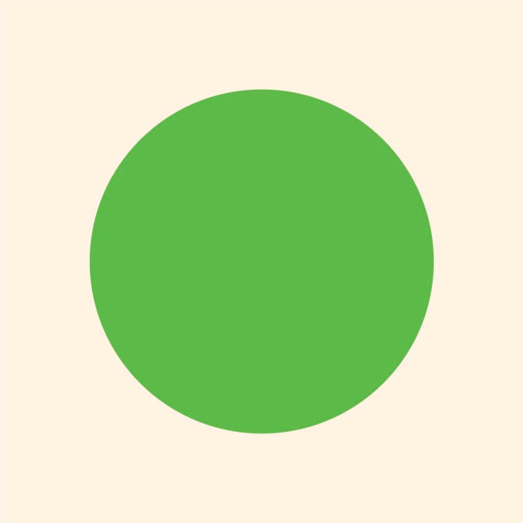 A simple graphic of a solid green polka dot Cover-Alls decal centered on a light beige background.