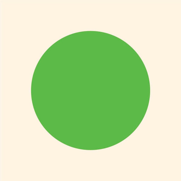 A simple graphic of a solid green polka dot Cover-Alls decal centered on a light beige background.