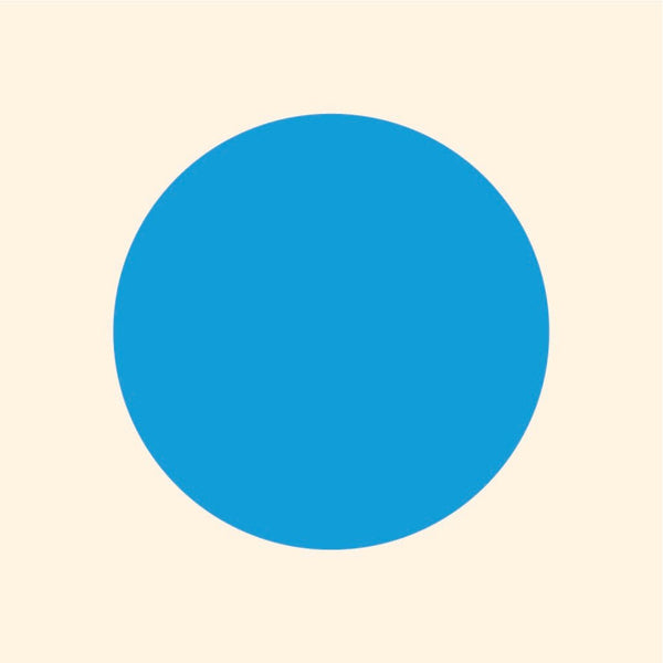 A large blue circle centered on a plain beige background with vibrant colors of Cover-Alls Dot Decals.