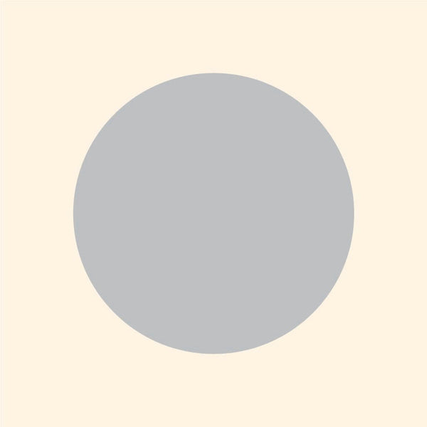 A simple graphic of a large gray circle centered on a light beige background, enhanced with vibrant colors from Cover-Alls Dot Decals.