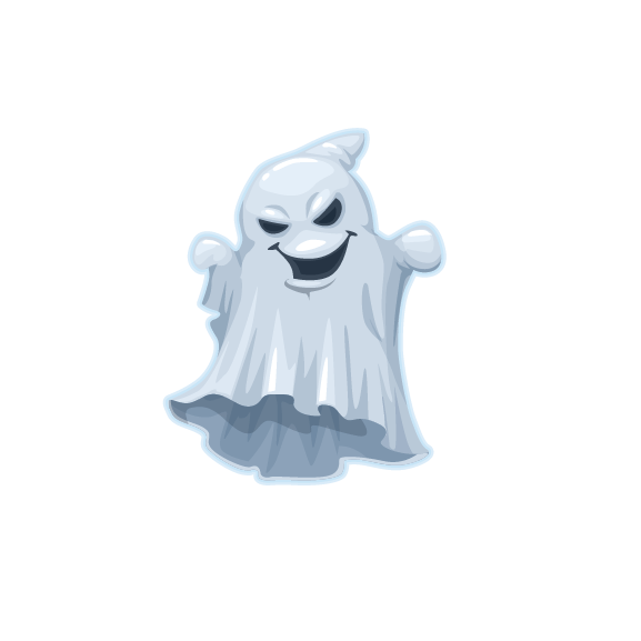 Cover-Alls Ghost Decals with a mischievous expression, floating against a plain green background.
