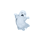 Cartoon ghost with a sad expression floating against a plain green background, perfect for your Cover-Alls Ghost Decals set.
