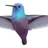 Illustration of a purple and blue hummingbird with wings outstretched, appearing to fly against a white background—perfect as a car or wall decoration, approx 6