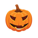 Illustration of a Cover-Alls Jack O' Lantern Pumpkin Decals with a smiling face on a dark green background, commonly used as a Halloween decoration.