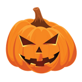 Illustration of a Jack O' Lantern Pumpkin Decal with a menacing smile against a green background, commonly used as Halloween decorations by Cover-Alls.