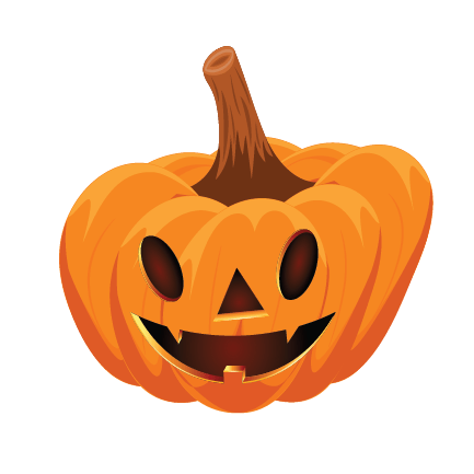 Illustration of a Cover-Alls Jack O' Lantern Pumpkin Decal with a smiling face, set against a plain green background.