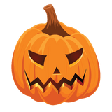 Illustration of a Cover-Alls Jack O' Lantern Pumpkin Decals with a menacing face against a green background, commonly used as a Halloween decoration.