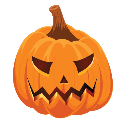 Illustration of a Cover-Alls Jack O' Lantern Pumpkin Decals with a menacing face against a green background, commonly used as a Halloween decoration.