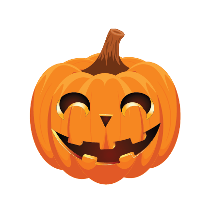 A carved Cover-Alls Jack O' Lantern Pumpkin Decal with a smiling face on a solid green background.