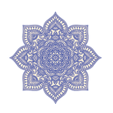 Intricate blue and white Mandala Decals design with detailed patterns on a green background by Cover-Alls.