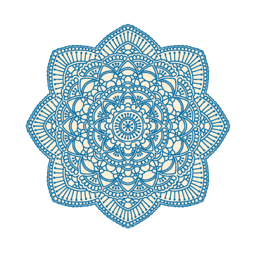 Intricate blue mandala pattern with floral and geometric designs on a dark green background, perfect for yoga enthusiasts and meditation gurus created by Cover-Alls Mandala Decals.