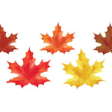 Nine vibrant Cover-Alls Fall Maple Leaves Decals in various shades of red, orange, and yellow are arranged in three rows on a white background, bringing the essence of autumn indoors.