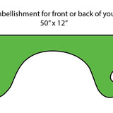 The Cover-Alls Mystery Machine Extra Hood Ornament or Back Fender Art is a green 50x12-inch vehicle embellishment inspired by the classic Mystery Machine, perfect for front or back placement and providing a nostalgic, eye-catching touch.