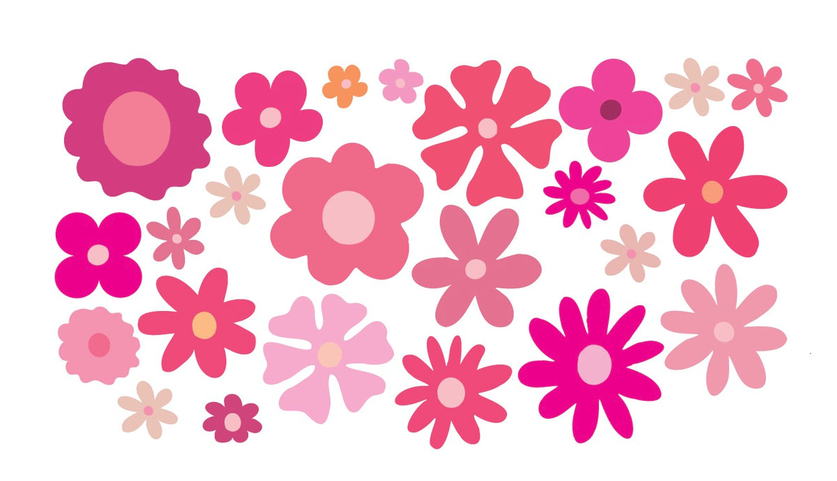 Pink Flower Power by CoverAlls includes pink and orange flowers on a white background, perfect for a Barbiecore theme or adding flower power to any space.