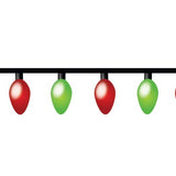 A line of alternating red and green Christmas lights decals from Cover-Alls on a straight black wire adds holiday cheer to any space.