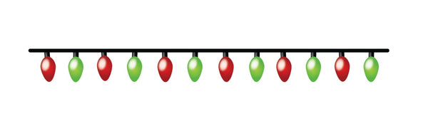 A line of alternating red and green Christmas lights decals from Cover-Alls on a straight black wire adds holiday cheer to any space.