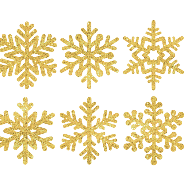 Five gold Cover-Alls snowflake decals on a dark green background.